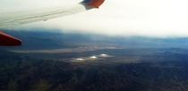 Ivanpah Solar Power Facility from the air I wish this was clearer pic but youll definitely get the idea One of my greatest fears in an airplane 