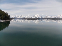 Jackson Lake and the reflection of the Tetons Grand Teton National Park Wyoming 
