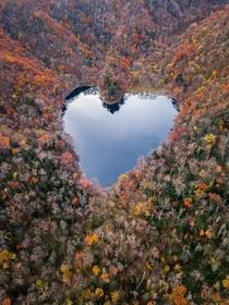 Japans own natural heart shaped lake Lake Toyoni Japan 