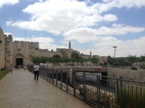 Jerusalem  year old gates to the treasured Old City on the lefthighway underpass on the right 
