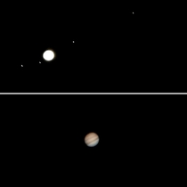 Jupiter and its moons and Jupiter itself shot with a phone camera through my telescope with differet lenses