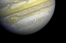 Jupiter with Io and Europa  Picture taken by Voyager  on Feb  
