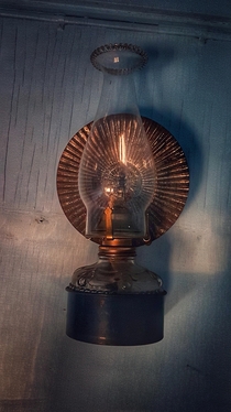 Kerosene lamp on the wall of an old railway sleeper car