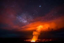 Kilauea Crater with the Milky Way on the Big Island Hawaii took before the eruption last year it has now gone for good and God bless the people who suffered from its rage 