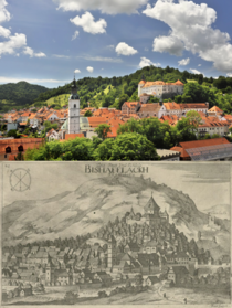 kofja Loka - a thousand year old town in Slovenia The bottom picture is a copperplate etching from 