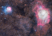 Lagoon M and Trifid M Nebulae in HaRGB