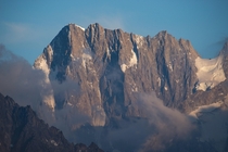 Last sunlight hitting Les Grandes Jorasses in the Mont Blanc range 
