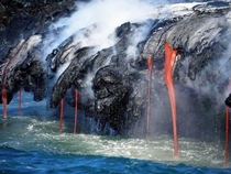 Lava from Kilauea meets the ocean Aug  Puna Hawaii 