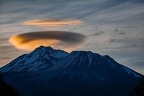 Lenticular clouds above Mount Shasta 