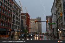 Lightning strike in Downtown Detroit