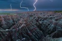 Lightning strikes the Badlands by Yanbing Shi 