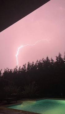 Lightning with pink weather