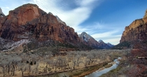 Little bit of snow and ice Zion National Park UT USA  x