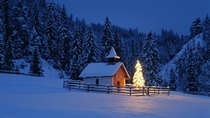 Little Chapel with Christmas Tree at Elmau Bavaria Germany 