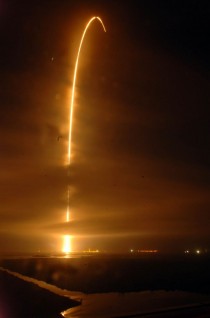 Long Exposure shot of a shuttle launch at night  x 