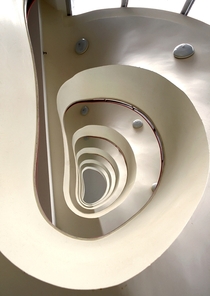 Looking up a spiral staircase in an apartment building in Melbourne 
