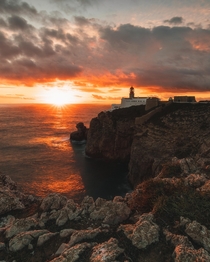 Lovely sunset at the end of the world in Sagres Portugal 