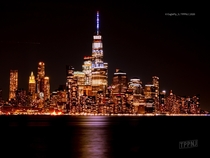 Lower Manhattan at night view from Hoboken NJ 