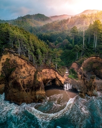 Magical place where waterfall  cliff  ocean and the mountains meet MP     HUG POINT Oregon IG naveednur