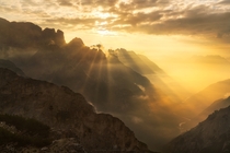 Magical sunrise light in the Dolomites Italy 