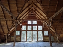 Main hall of an abandoned kids summer camp in the middle of a forest 