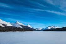 Maligne Lake in Jasper National Park in the Winter 