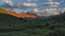 Maroon Bells sunset from Fravert Basin Colorado 