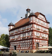 Massive half-timbered structure The city hall of Melsungen Germany