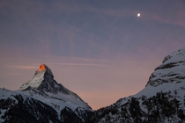 Matterhorn at sunset with the moon 