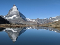 Matterhorn  m reflected in Riffelsee lake Zermatt 