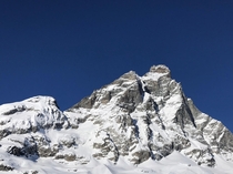 Matterhorn  Monte Cervino Italian side on sunny winter day near Cervinia Italy and Zermatt Switzerland  OC