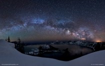 Meteor over winter crater lake 