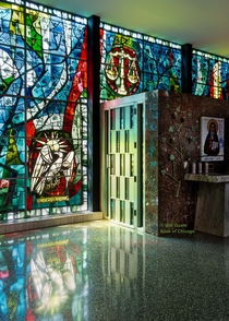 Mid-century stained glass and confessional St Rita of Cascia Shrine Chapel  Chicago