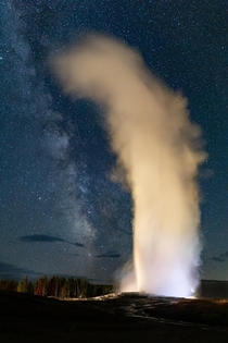 Milky Way Above Old Faithful Yellowstone National Park 