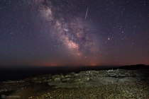 Milky way and a meteor from the north shore of Lake Superior April  