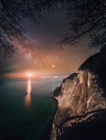 Milky Way and Moonrise over Mns Klint 