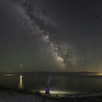 Milky Way Mars and Lake Michigan Panorama 