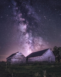 Milky Way over an abandoned barn in Ontario Canada