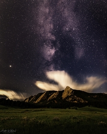 Milky Way over Boulder Flatirons in Boulder CO on June  