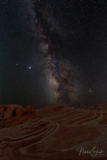 Milky Way over the Fire Wave in the Valley of Fire Nevada  Nikon D  Nikon -mm lens  Dual Exposure  Foreground at dusk Milky Way at night   images stacked together for the Milky Way  ISO  f  minutes  Star Adventurer Sky Tracker