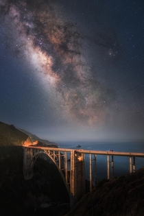 Milky Way rising over California Coast  Bixby Bridge Monterey CA 