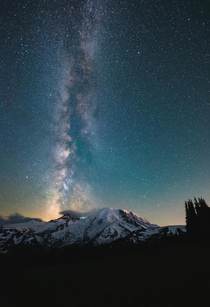 Milky Way rising over Mt Rainier  