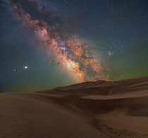 Milky Way Rising Over Waves of Sand in Great Sand Dunes National Park 
