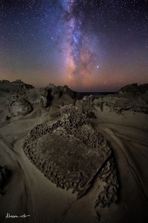 Milky Way setting over tafoni rocks in Salt Point State Park CA 