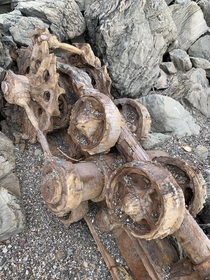 Mining equipment left to decay at Goat Rock Beach NorCal
