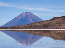 Misti volcano and its reflection on Huito saltpans m above sea level Peru 