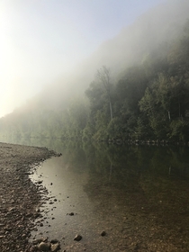 Misty morning on the Current River Missouri  Photographer credit Zach Kalevik