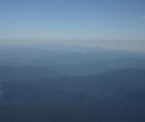 Misty mountains from the air in Peru 
