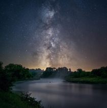 Misty night over the Saugeen River Near Port Elgin Ontario Canada 