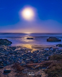 Moonlight over the ocean - Yachats Oregon 